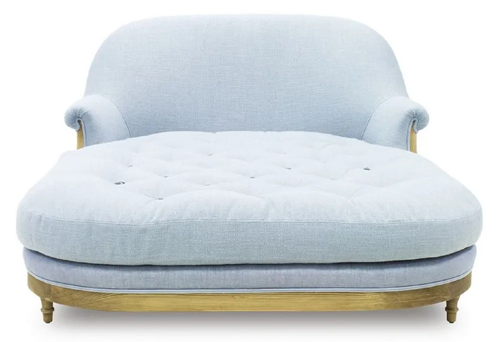 Casa Padrino Chaise Longue de Luxe Bleu Clair / Marron 140 x 185 x H. 91 cm - Fauteuil Inclinable de Salon - Récamier - Mobilier de Salon - Mobilier de Luxe - Collection de Luxe Neu
