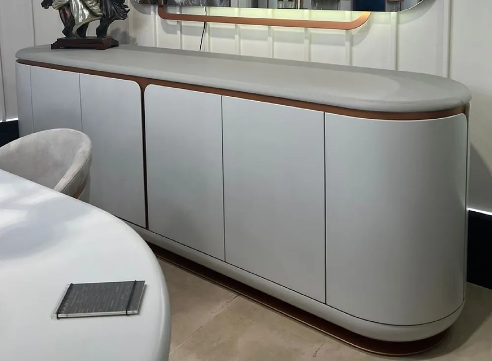 Casa Padrino buffet de luxe blanc / gris / cuivre 260 x 60 x H. 90 cm - Armoire en bois massif avec 4 portes - Meuble de salle à manger - Meuble de luxe - Ameublement de luxe Neue Kollektion