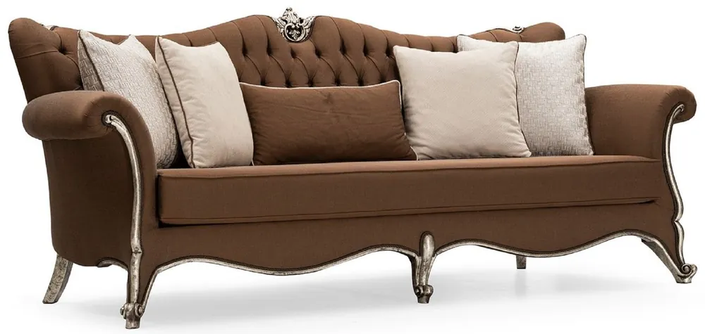 Super-Preis Casa Padrino canapé de salon baroque de luxe marron / argent antique - Canapé de style baroque fait main avec coussins décoratifs - Meuble de salon de luxe de style baroque - Meuble baroque