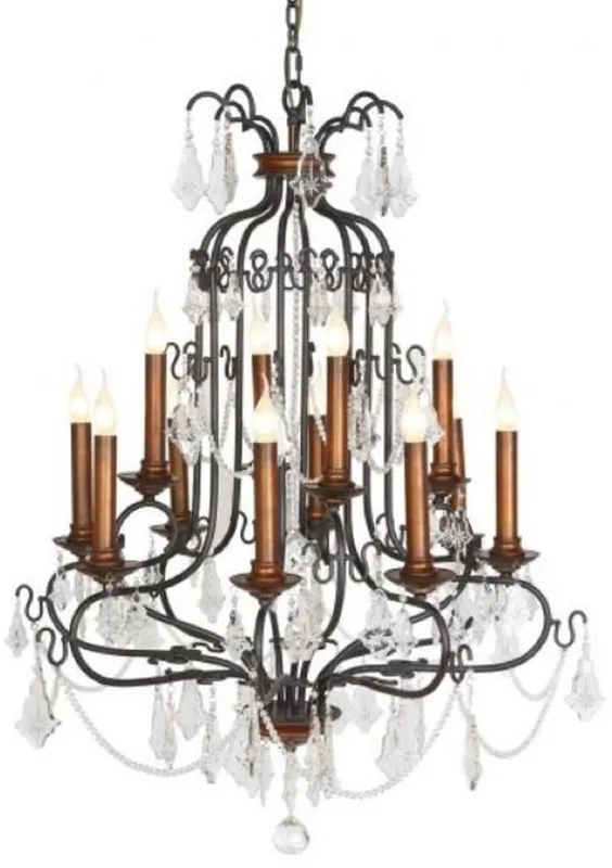 Casa Padrino lustre baroque de luxe en cristal noir / cuivre Ø 90 x H. 130 cm - Magnifique lustre de style baroque - Lustre de salon baroque - Noble & Magnifique Must-Have
