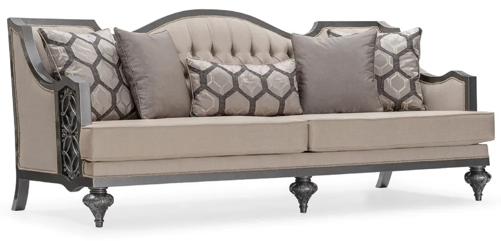 Casa Padrino canapé de salon baroque de luxe beige / gris - Canapé style baroque fait main avec coussins décoratifs - Meuble de salon de luxe de style baroque - Meuble baroque Günstig