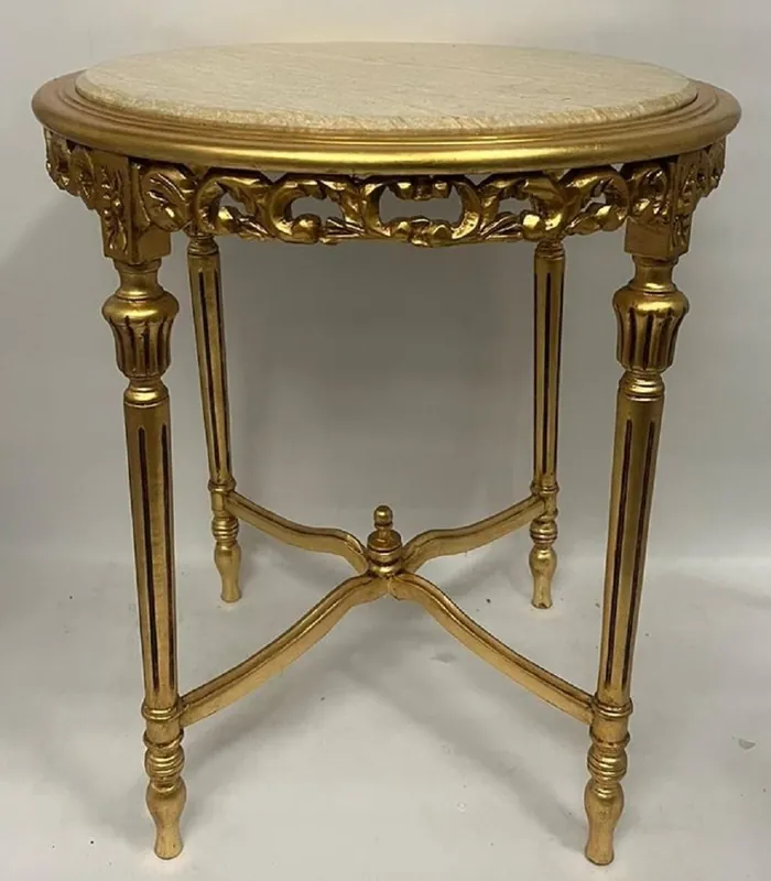 Casa Padrino table d'appoint baroque or / beige - Table ronde en bois massif de style ancien avec plateau en marbre - Meuble de salon de style baroque - Meuble de style ancien - Meuble baroque Günstig