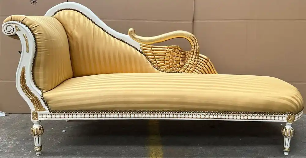 Markenprodukt Casa Padrino chaise longue baroque côté gauche or / blanc / or - Recamier en bois massif fait main avec rayures - Meuble de salon baroque - Noble & Magnifique