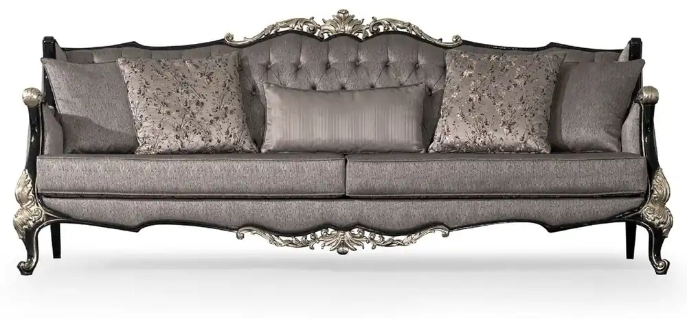 Bestseller Casa Padrino canapé de salon baroque de luxe argent / noir / argent - Magnifique canapé style baroque fait main avec coussins décoratifs - Meuble de salon de luxe de style baroque - Meuble baroque