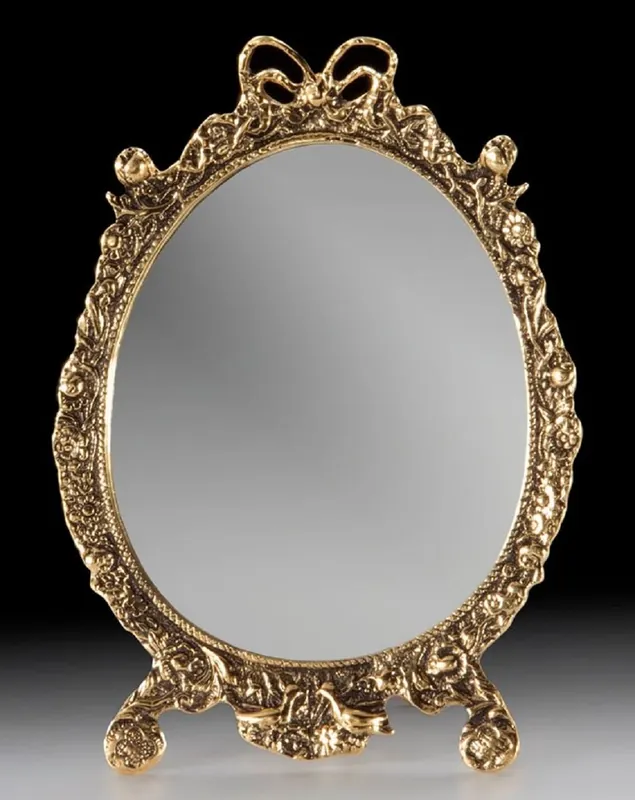 Casa Padrino miroir de maquillage baroque de luxe or 20 x H. 27 cm - Miroir de table en bronze de style baroque fait main - Miroir cosmétique - Accessoires décoration baroque - Noble & Magnifique Neue Kollektion