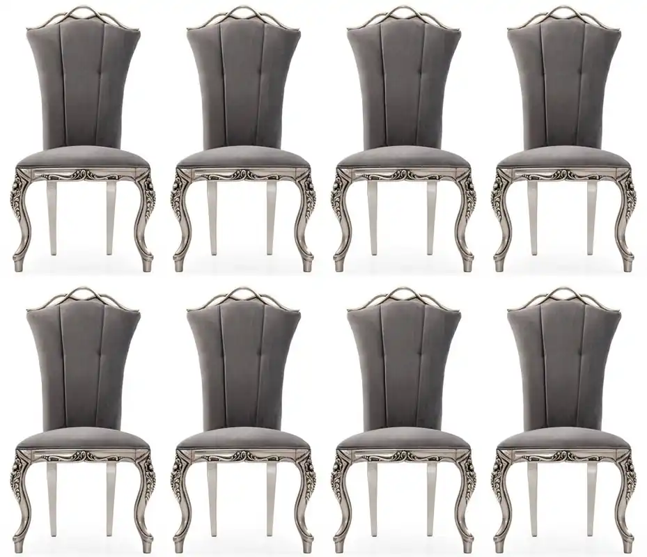 Sonderaktion Casa Padrino ensemble de 8 chaises de salle à manger baroque de luxe gris / argent - Chaises de cuisine de style baroque magnifiques - Meuble de luxe style baroque - Meubles baroques