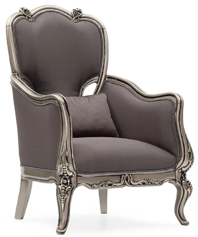 Direktkauf Casa Padrino fauteuil de salon baroque de luxe gris / argent - Fauteuil de style baroque fait main avec coussin décoratif - Meuble de salon de luxe de style baroque - Noble & Magnifique