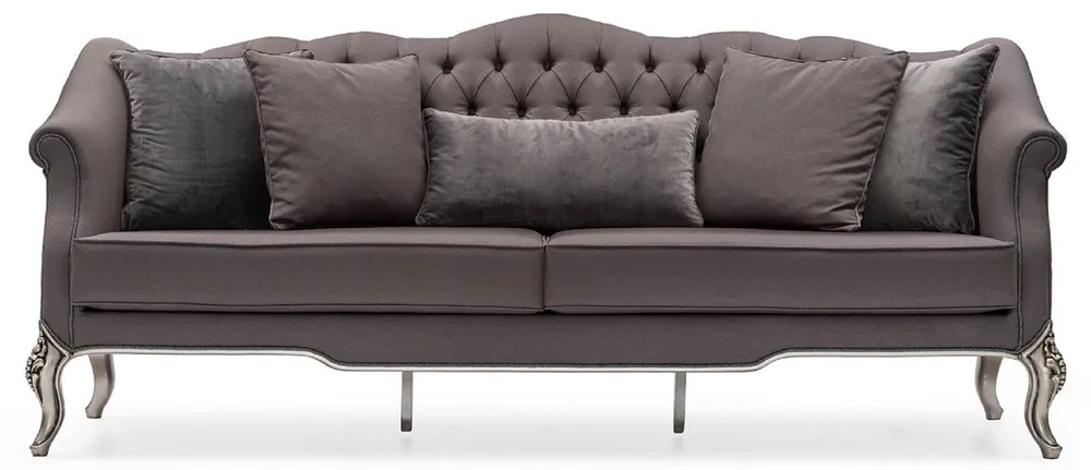 Casa Padrino canapé de salon baroque de luxe gris / argent - Canapé baroque fait main avec coussins décoratifs - Meuble baroque - Meuble de salon de luxe de style baroque - Noble & Magnifique Finale Aktion