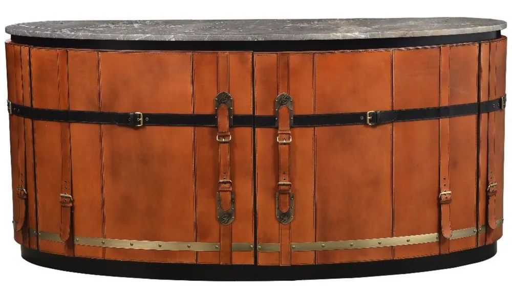 Neuheit Casa Padrino buffet de luxe marron / noir / gris / laiton 184 x 48 x H. 87 cm - Armoire en bois massif galbé avec 2 portes et dessus en marbre - Mobilier de salon - Mobilier de luxe