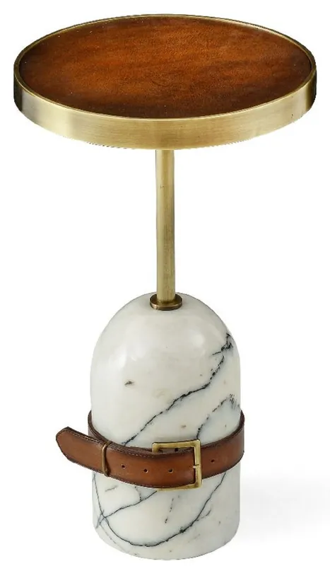 Ausverkauf Casa Padrino table d'appoint de luxe marron / laiton / blanc Ø 29,5 x H. 51,5 cm - Table ronde avec socle en marbre - Mobilier de salon - Mobilier de luxe