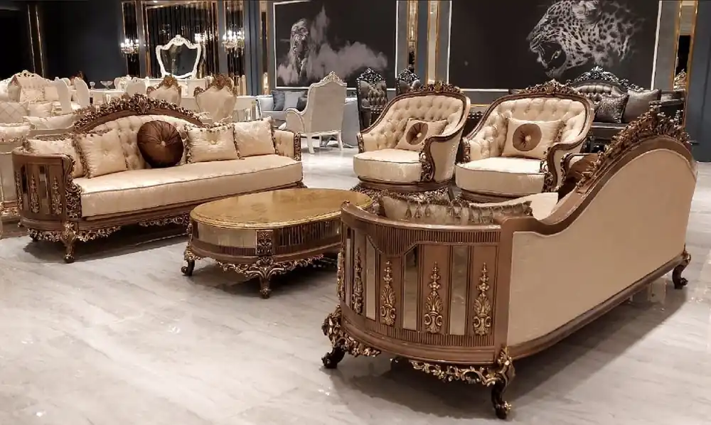 Casa Padrino ensemble de salon baroque de luxe or / marron / or - 2 Canapés Baroques & 2 Fauteuils Baroques & 1 Table Basse Baroque - Meuble de luxe de style baroque -Noble & Magnifique Letzte Chance