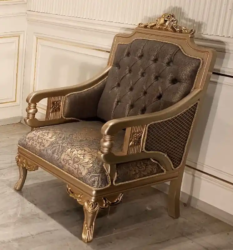 Casa Padrino fauteuil de salon baroque de luxe gris / or - Fauteuil de style baroque fait main - Meuble de salon de luxe de style baroque - Meuble baroque - Noble & Magnifique Saisonangebot