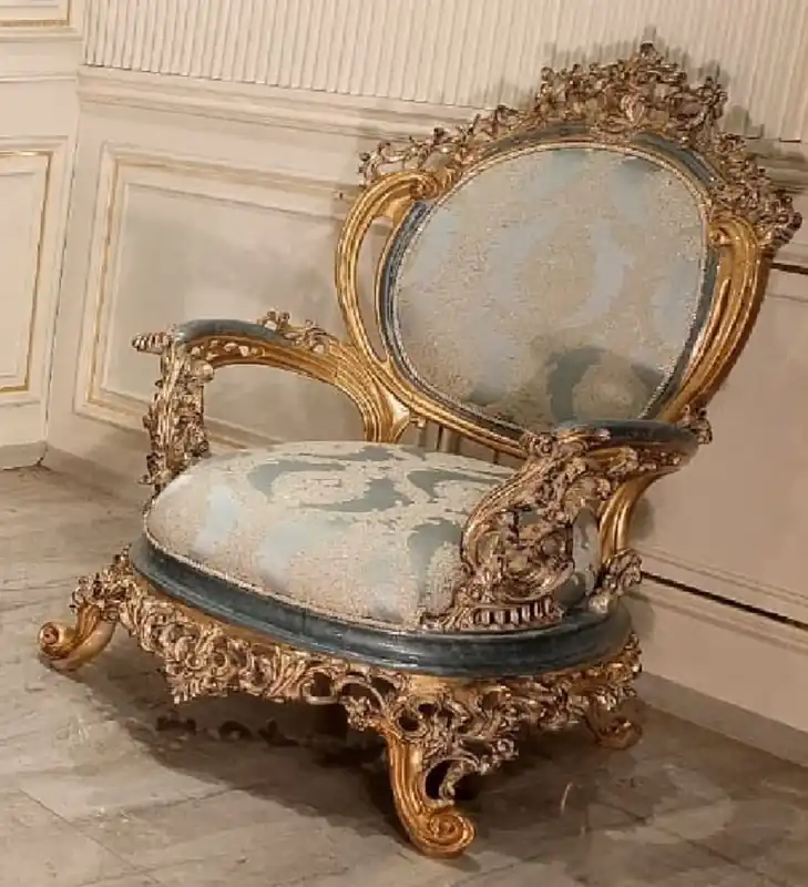 Casa Padrino fauteuil de salon baroque de luxe turquoise / crème / or - Fauteuil de style baroque fait main - Meuble de salon de luxe de style baroque - Meuble baroque - Noble & Magnifique Letzte Chance