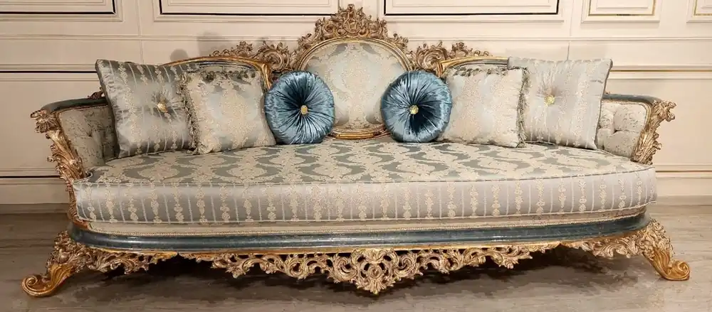Letzte Chance Casa Padrino canapé de salon baroque de luxe turquoise / crème / or - Canapé de style baroque fait main - Meuble de salon de luxe de style baroque - Meuble baroque - Noble & Magnifique