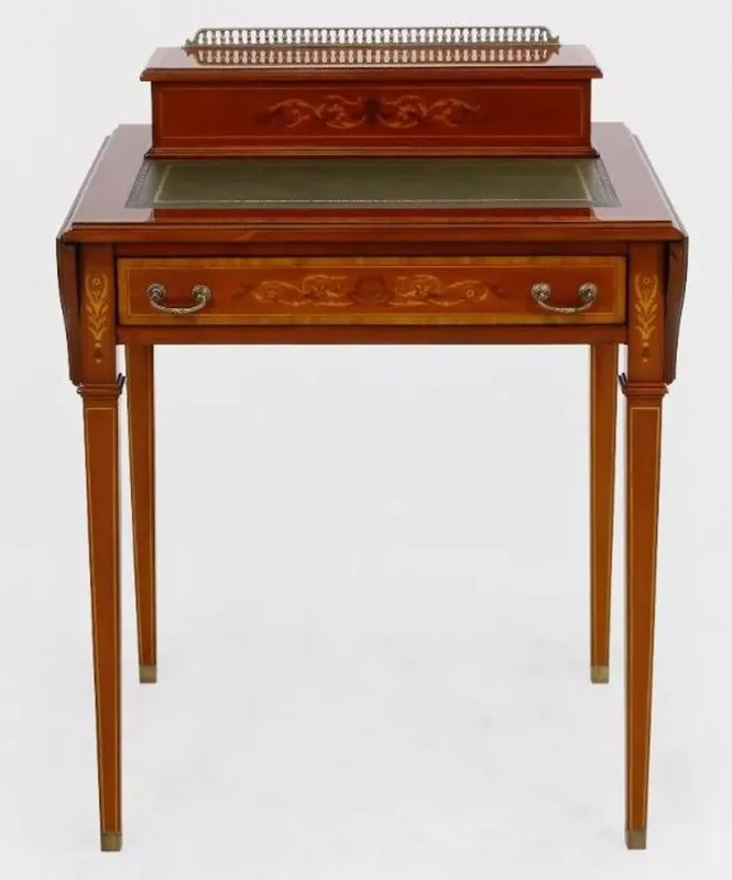 Letzte Chance Casa Padrino bureau baroque de luxe marron clair / cuir véritable vert pliable 104 x 49 x H. 80 cm - secrétaire de style antique en bois massif avec tiroir