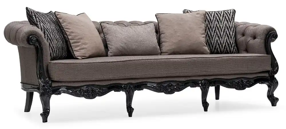 Casa Padrino canapé de salon baroque de luxe gris / noir - Canapé de style baroque fait main avec coussins décoratifs - Meuble de salon de luxe de style baroque - Meuble baroque Geprüft