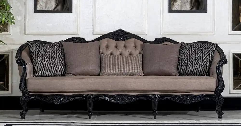 Markenware Casa Padrino canapé de salon baroque de luxe gris / noir - Magnifique canapé de style baroque avec coussins décoratifs - Meuble de salon de luxe de style baroque - Meuble baroque