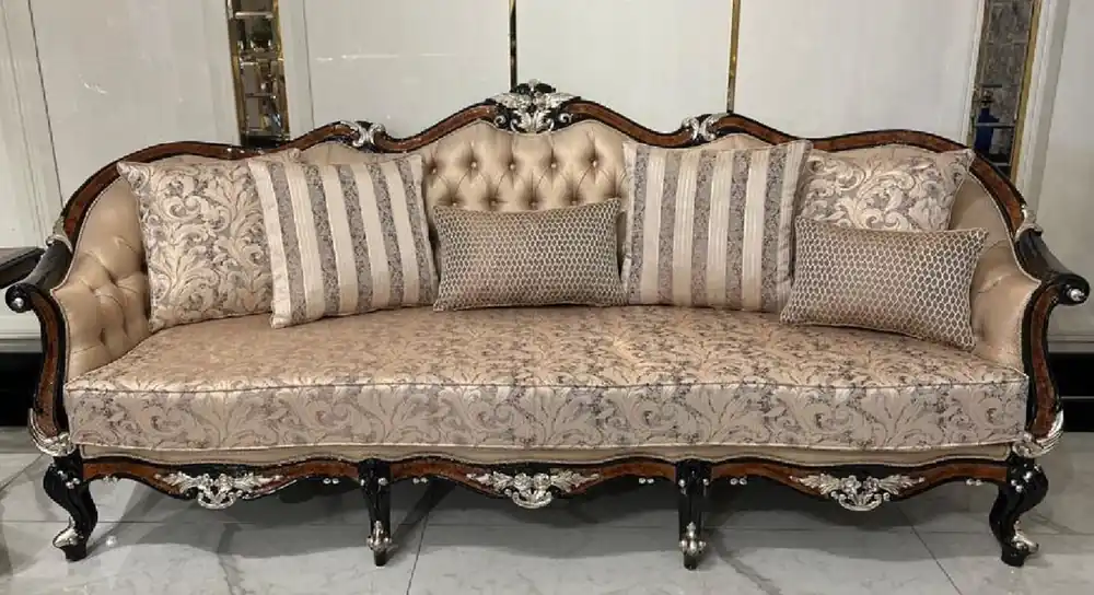 Casa Padrino canapé de salon baroque de luxe or / marron / noir / argent - Magnifique canapé de style baroque avec coussins décoratifs - Meuble de salon de luxe de style baroque - Meuble baroque Angebot