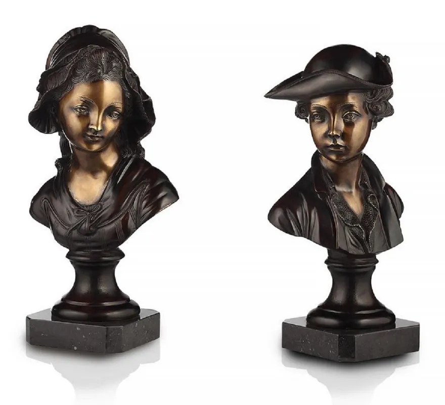 Bestseller Casa Padrino ensemble de bustes de femmes Art Nouveau de luxe bronze avec patiné / noir H. 55 cm - Sculptures décoratives en bronze avec socle en marbre - Qualité de luxe - Fabriqué en Italie