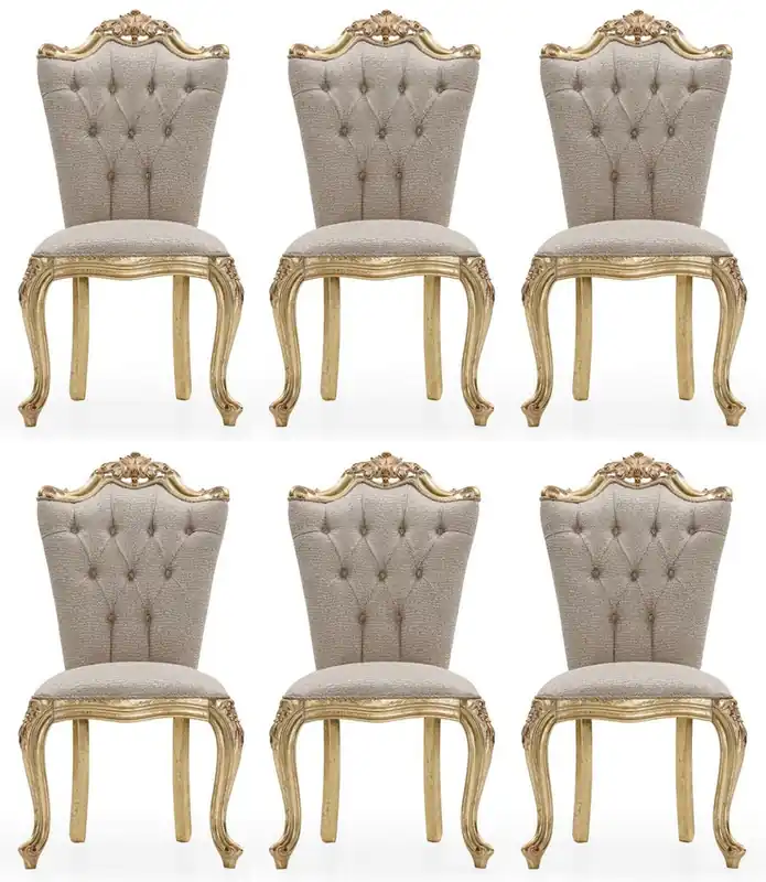 Casa Padrino ensemble de 6 chaises de salle à manger baroque de luxe gris / or - Chaises de cuisine de style baroque magnifiques - Meuble de luxe style baroque - Meubles baroques Günstig