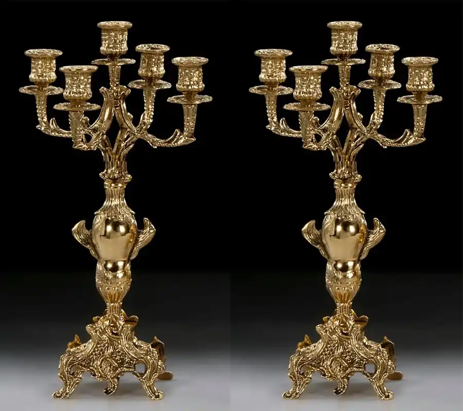 Casa Padrino ensemble de porte bougies baroque de luxe or Ø 24 x H. 39 cm - Porte bougies en bronze de style baroque fait main - Accessoires de décoration baroque - Noble & Magnifique Expressversand