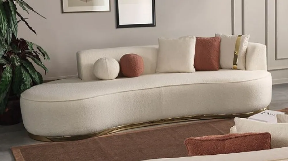 Casa Padrino canapé de luxe crème / or 270 x 120 x H. 76 cm - Canapé de salon incurvé - Canapé d'hôtel - Meuble de salon - Meuble d'hôtel - Meuble de luxe - Ameublement de luxe Expressversand