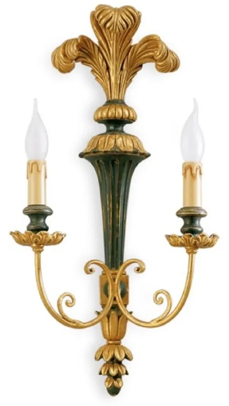 Casa Padrino applique murale double de luxe baroque or / vert 31 x 16 x H. 60 cm - Magnifique applique de style baroque - Luminaires baroques - Qualité de luxe - Fabriquée en Italie Bestseller