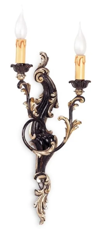 Preisknaller Casa Padrino applique murale double de luxe baroque noir / or 23 x 19 x H. 55 cm - Magnifique applique de style baroque - Luminaires baroques - Qualité de luxe - Fabriquée en Italie