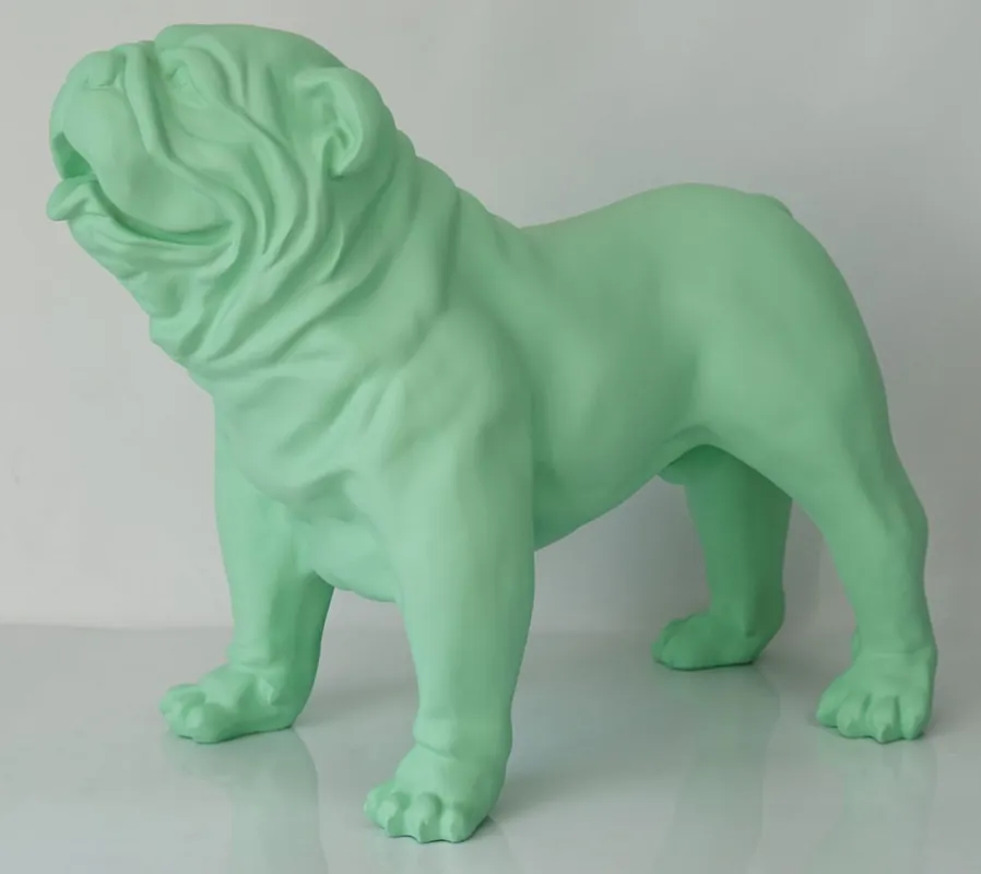 Neuheit Casa Padrino figurine décorative de luxe chien bouledogue vert clair 85 x 45 x H. 74 cm - Sculpture décorative en résine - Décoration de salon - Figurine animalière décorative de luxe
