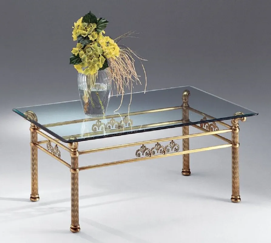 Casa Padrino table basse de luxe laiton / bronze antique 120 x 70 x H. 50 cm - Table basse rectangulaire en laiton avec plateau en verre - Meubles de salon - Qualité de luxe - Fabriqué en Italie Echt