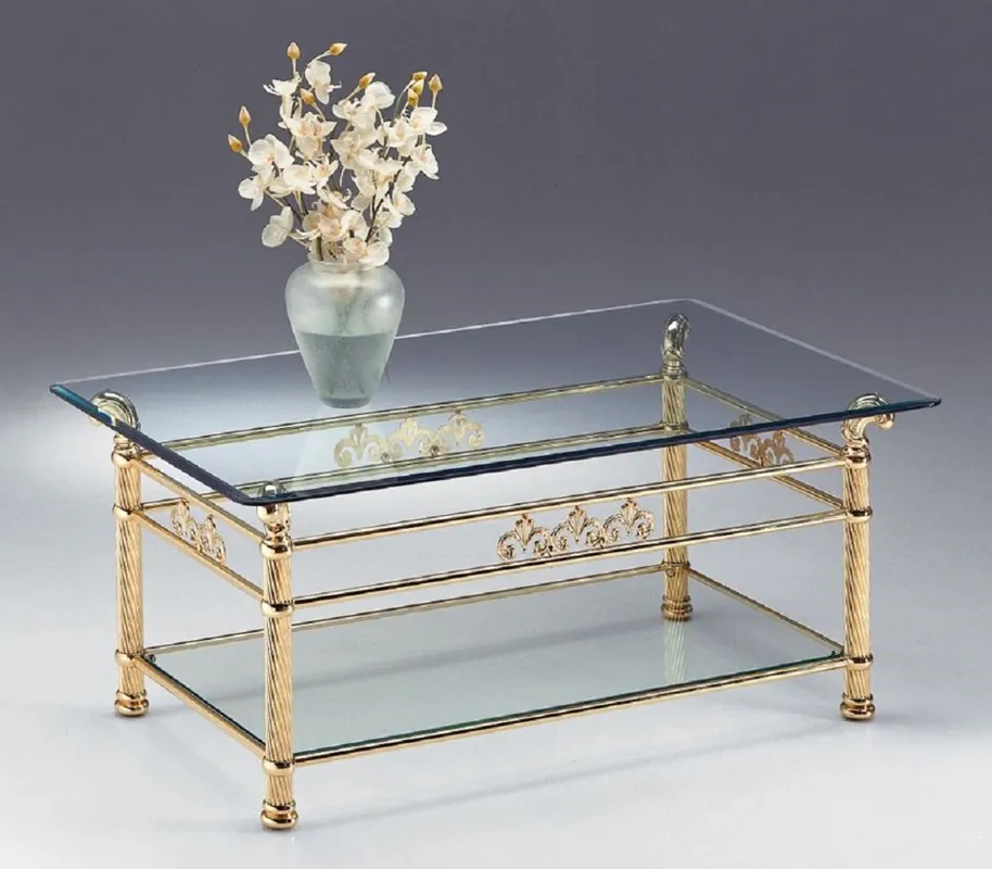 Nur Für Kurze Zeit Casa Padrino table basse de luxe en laiton 120 x 70 x H. 50 cm - Table basse rectangulaire en laiton avec plateaux en verre - Meubles de salon - Qualité de luxe - Fabriqué en Italie