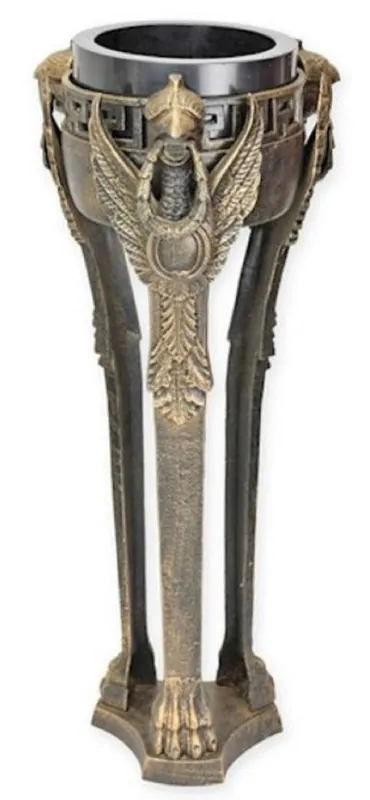 Wochenendangebot Casa Padrino support pour pot de fleurs décoratif de jardin en laiton antique Ø 31,5 x H. 80 cm - Support pour pot de fleurs en fonte de style baroque - Décoration de jardin baroque