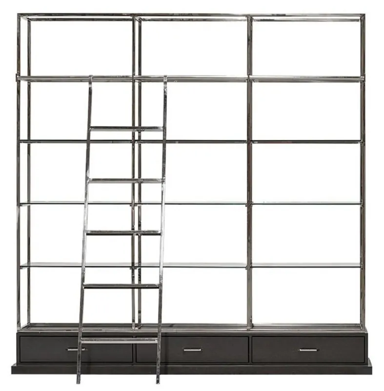 Must-Have Casa Padrino armoire étagère avec échelle argent / noir 220 x 45 x H. 240 cm - Armoire à livres - Armoire de salon - Armoire de bureau - Meuble de salon - Meuble de bureau - Meuble de luxe