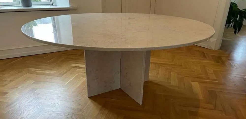 Casa Padrino table à manger de luxe beige Ø 150 x H. 72 cm - Table de salle à manger ronde en pierre naturelle travertin - Meuble de salle à manger - Meuble en travertin - Meuble de luxe Versand Am Gleichen Tag