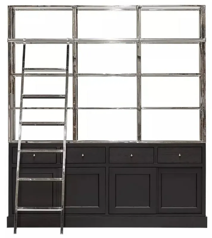 Günstig Casa Padrino armoire étagère avec échelle noir / argent 219 x 43 x H. 240 cm - Armoire à livres - Armoire de salon - Armoire de bureau - Meuble de salon - Meuble de bureau - Meuble de luxe