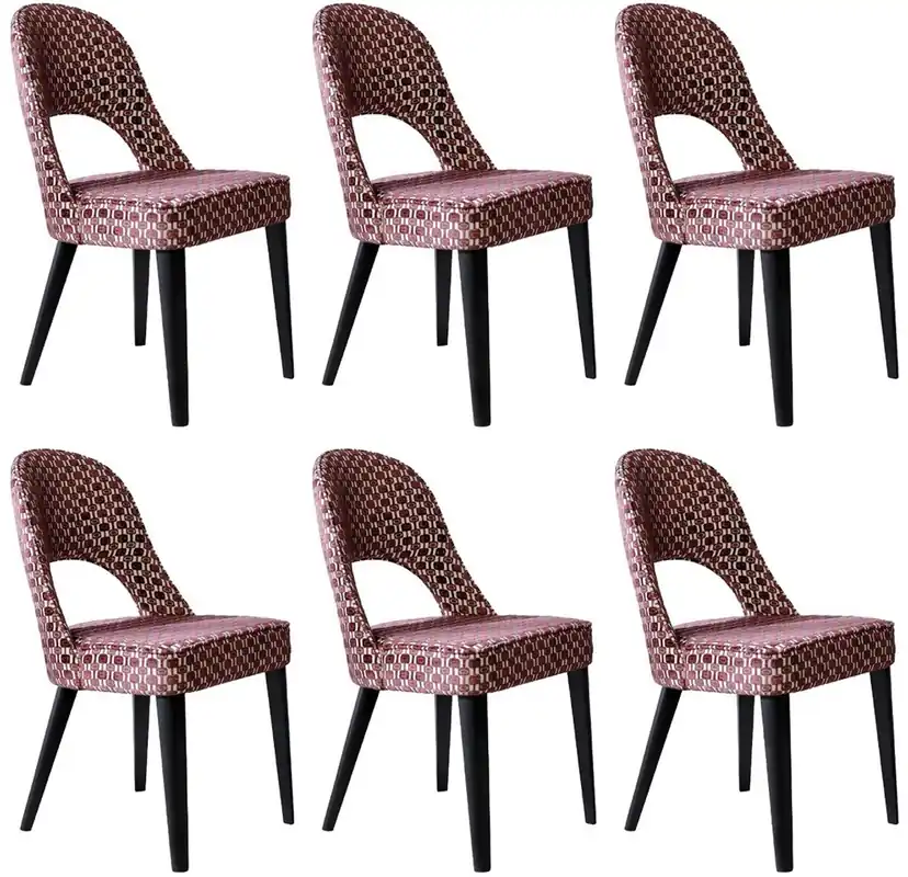 Expressversand Casa Padrino ensemble de 6 chaises de salle à manger Art Déco de luxe rouge / blanc / noir 49 x 61 x H. 89 cm - Chaises de cuisine Art Déco avec motif - Meubles de salle à manger Art Déco de luxe
