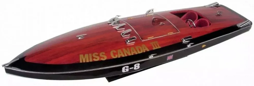 Casa Padrino bateau de vitesse de luxe Miss Canada avec support en bois massif 87 x 28 x H. 26 cm - Bateau décoratif fait main - Bateau en bois - Bateau de course - Maquette de bateau Ausverkauf