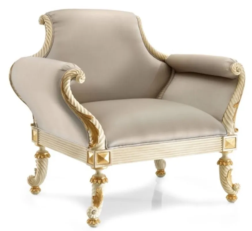 Casa Padrino fauteuil baroque de luxe gris / crème blanc / or - Fauteuil de salon de style baroque fait main - Mobilier de salon de luxe de style baroque - Qualité de luxe - Fabriqué en Italie Nur Heute