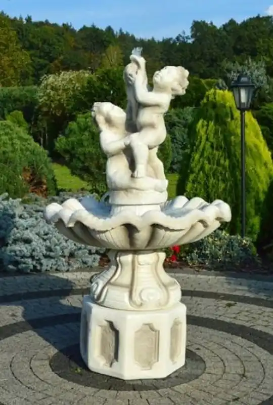 Casa Padrino fontaine baroque blanc / gris Ø 89 x H. 185 cm - Magnifique fontaine de jardin style baroque - Fontaine ronde en pierre de décoration de jardin - Décoration jardin baroque Expressversand
