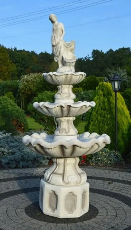 Preisknaller Casa Padrino fontaine baroque gris / blanc Ø 89 x H. 180 cm - Magnifique fontaine de jardin style baroque - Fontaine ronde en pierre de décoration de jardin - Décoration jardin baroque