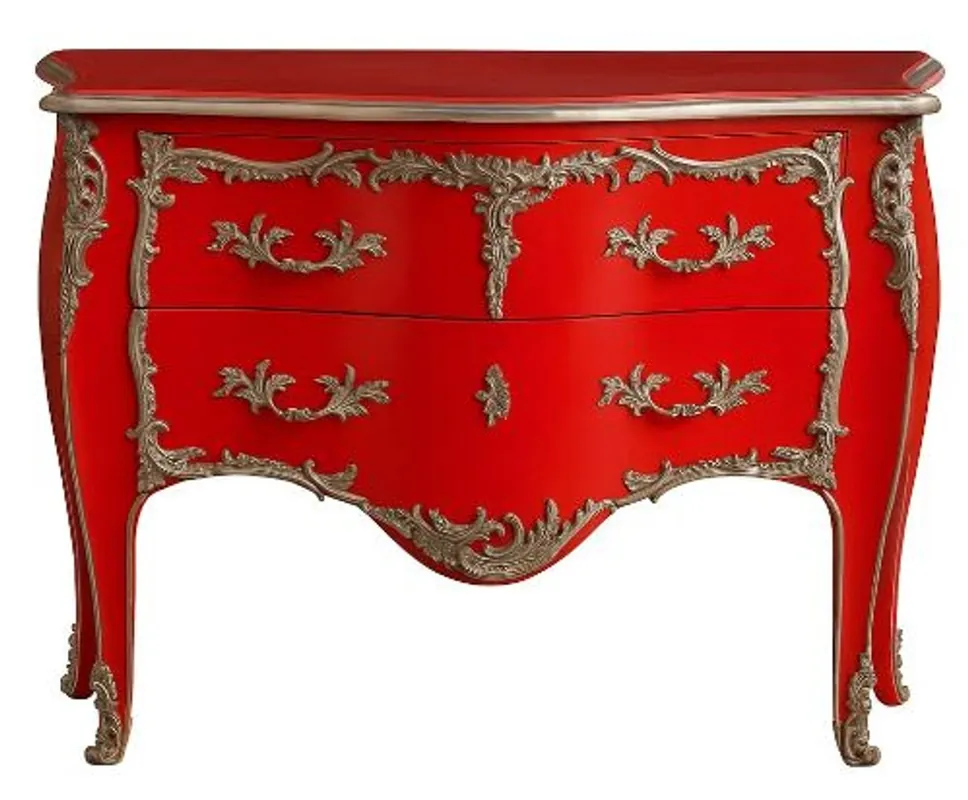 Casa Padrino commode baroque avec 2 tiroirs rouge antique / argent - Commode en bois massif faite à la main de style baroque - Meuble baroque fait à la main - Noble et Magnifique Jetzt Bestellen