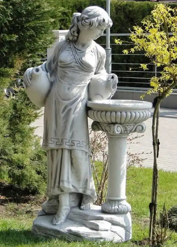 Casa Padrino sculpture Art Nouveau gargouille femme avec cruches et fontaine gris 60 x 39 x H. 140 cm - Elégante figure de pierre gargouille - Accessoires de Jardin Baroque & Art Nouveau Markenware
