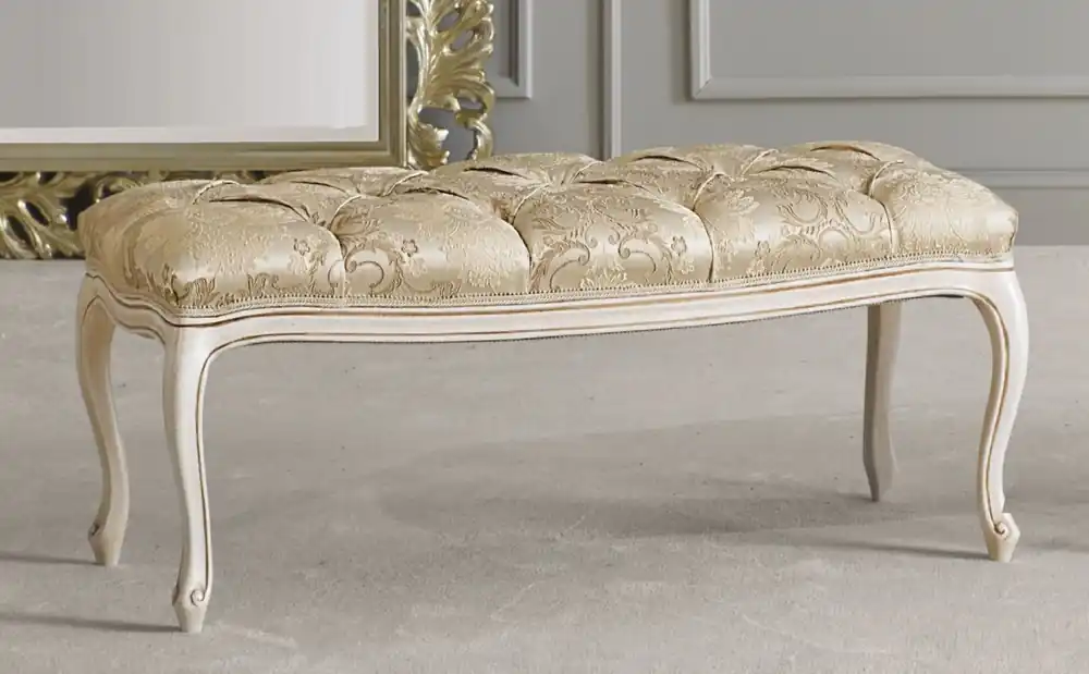 Casa Padrino banc baroque de luxe or / blanc / beige - Banc de style baroque fait main - Meuble baroque italien - Meuble de luxe de style baroque - Qualité de luxe - Fabriqué en Italie Must-Have