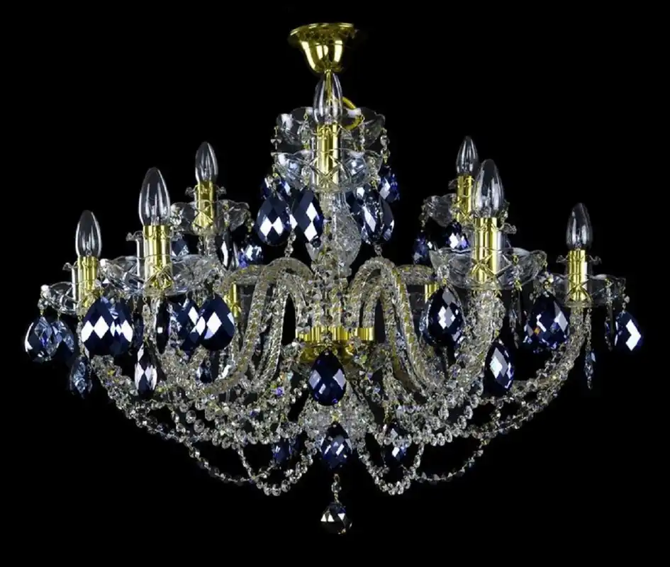 Casa Padrino lustre baroque de luxe or / bleu Ø 80 x H. 60 cm - Magnifique lustre de style baroque avec verre en cristal de bohème - Noble & Magnifique Ausverkauf