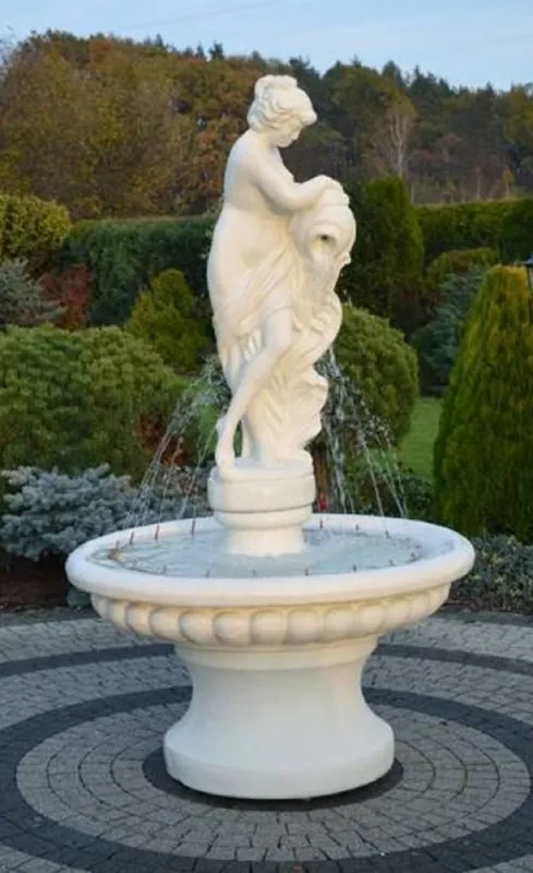 Markenprodukt Casa Padrino fontaine baroque blanc Ø 120 x H. 196 cm - Magnifique fontaine de jardin de style baroque - Fontaine ronde en pierre de décoration de jardin - Accessoires de jardin baroque