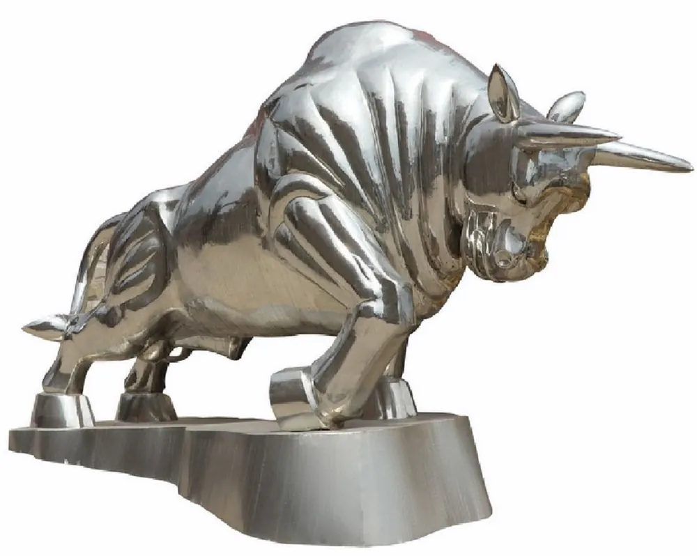 Garantierte Lieferung Casa Padrino sculpture de décoration de jardin XXL de luxe taureau argent H. 240 cm - Immense figurine de décoration de jardin XXL - Figurine animalière inox XXL - Sculptures de jardin inox XXL