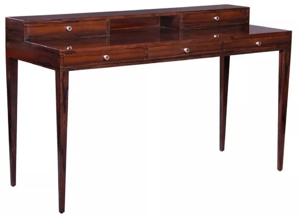 Jetzt Kaufen Casa Padrino Bureau Art Déco de Luxe avec 5 Tiroirs Marron Foncé 140 x 55 x H. 86 cm - Table de Bureau en Bois Massif - Mobilier de Bureau - Mobilier Art Déco - Mobilier de Luxe