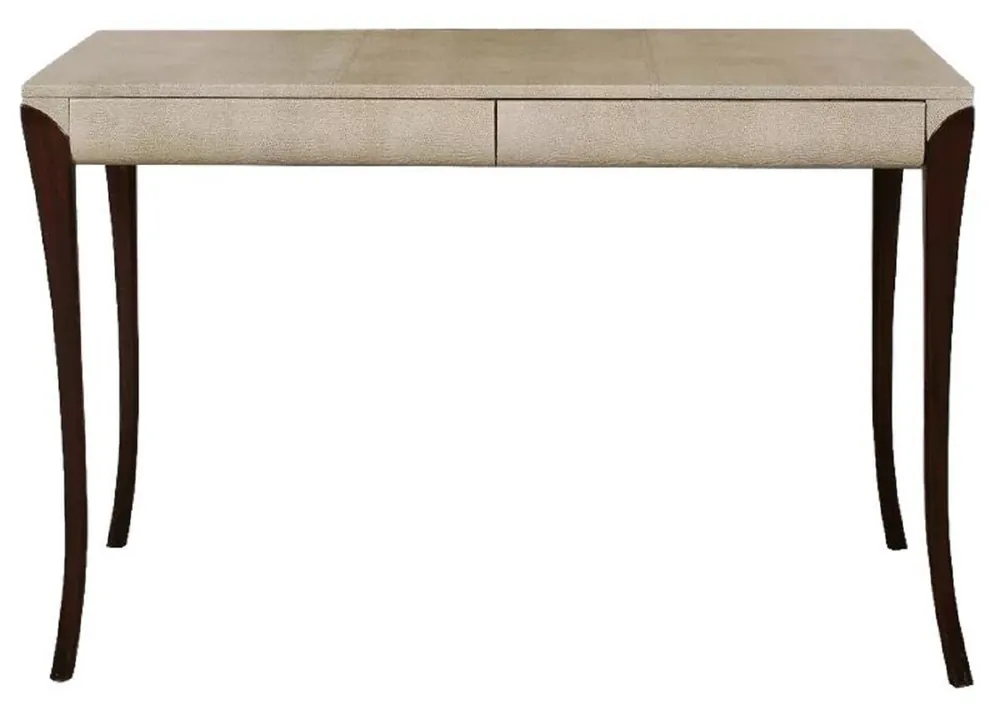 Expressversand Casa Padrino Bureau Art Déco de Luxe avec 2 Tiroirs Crème / Marron Foncé 119 x 66 x H. 77 cm - Table de Bureau en Bois Massif avec Cuir Gaufré - Mobilier de Bureau - Mobilier Art Déco de Luxe
