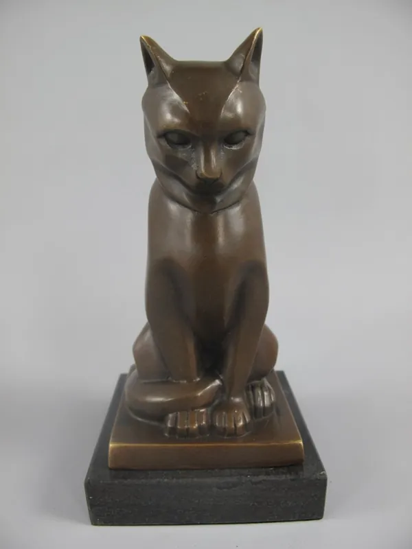 Casa Padrino sculpture en bronze de luxe Art Déco chat sur socle en marbre H17 cm style antique Mega-Angebot