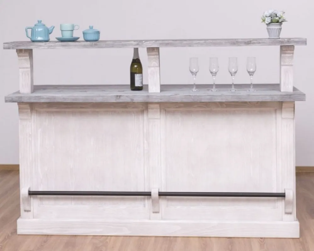 Sofort Bestellen Casa Padrino comptoir de bar de style campagnard gris clair / gris 180 x 68 x H. 120 cm - Meuble de bar en bois massif - Meuble de bar de style campagnard - Ameublement de style campagnard